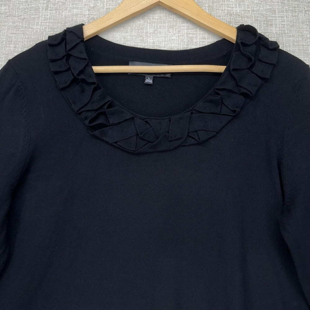 Jones Wear Sweater Womens‎ Large Black Ruffle Neck Knit Pullover Long Sleeve - Picture 2 of 11